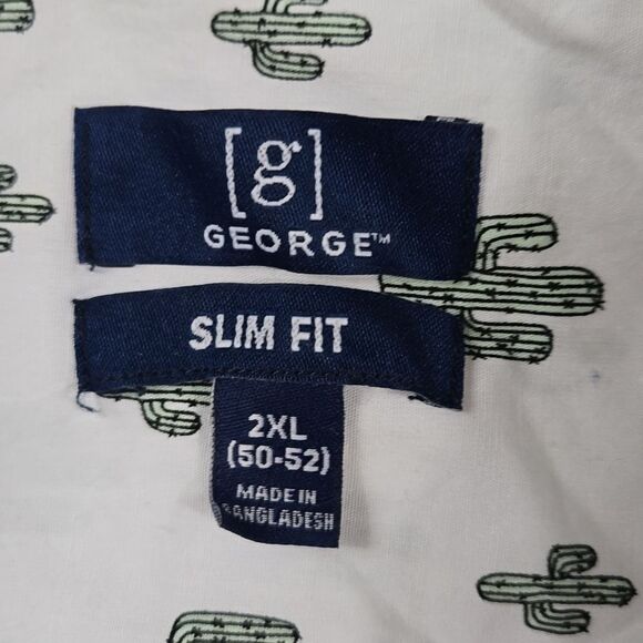 Big Men's 2XL Slim Fit White Short Sleeve Top Cactus Printed Button Down Shirt - Picture 7 of 12